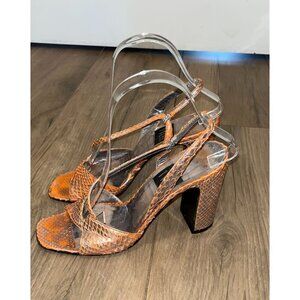 Richard Tyler Orange Snake Print Block Heel Sandals With Transparent Straps - Wo